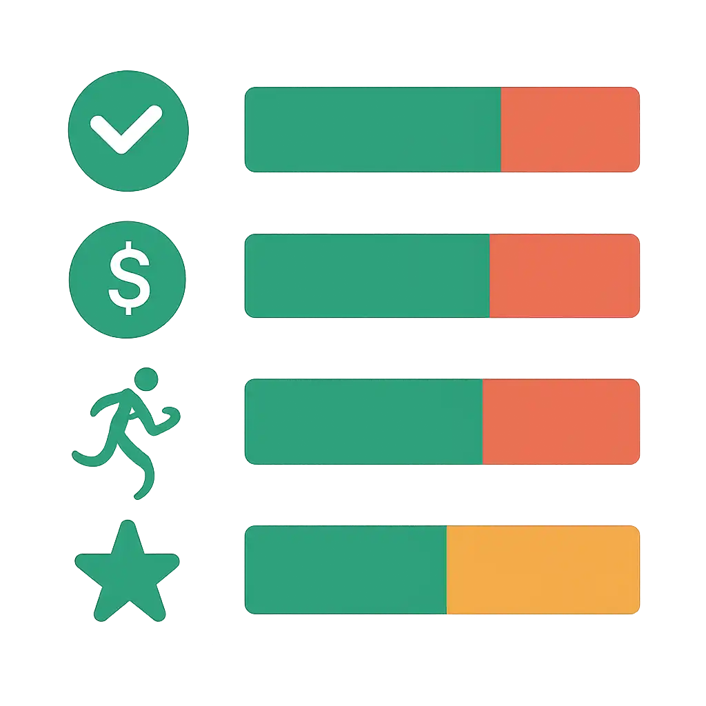 Infographic comparing options using coloured bars and icons only, no text or labels, flat design, 82 Lottery